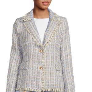 Walter Baker Damon Pattern Malibu Light Blue Tweed Luxury Lady Jacket/Blazer, S